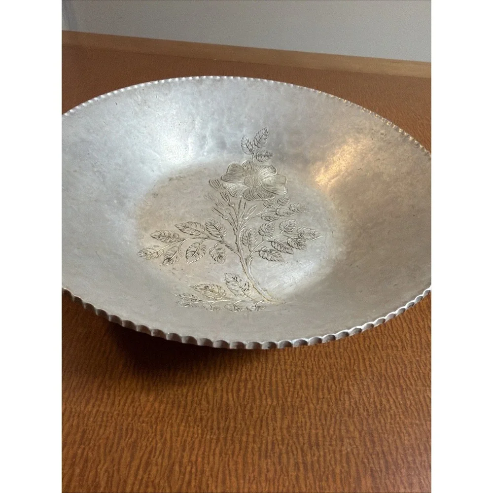 Trade Continental Mark Hand Wrought Aluminum Bowl 788 with Etched Flower 7